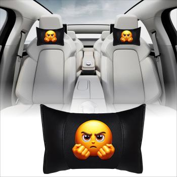 Auto Nackenkissen 20x30cm Nackenpolster Leder Schwarz mit Druck Design Smiley